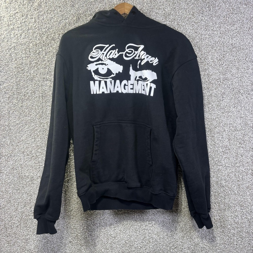 Ideologie Hoodie Mens Large Black Has Anger Management Graphic Sweatshirt Funny